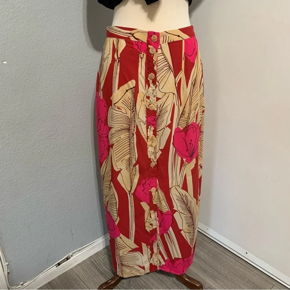 Zara New Women Bohemian Floral‎ Print High Waisted Midi Skirt Size M